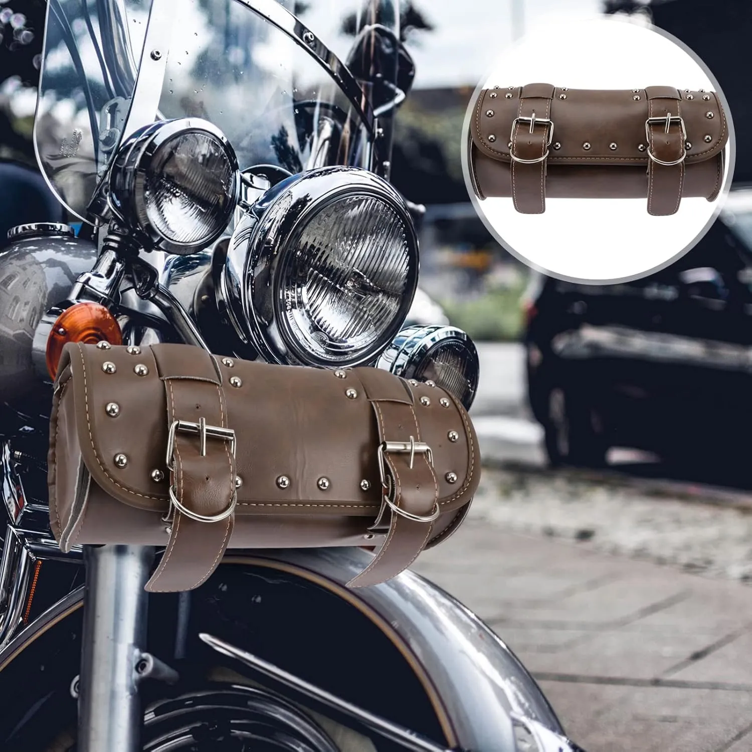 ABOOFAN Motorcycle Leather Handlebar Tool Bag Elegant Motorbike Pouch Organizer for Convenient Access Easy Installation present for Motorcycle Enthusiasts