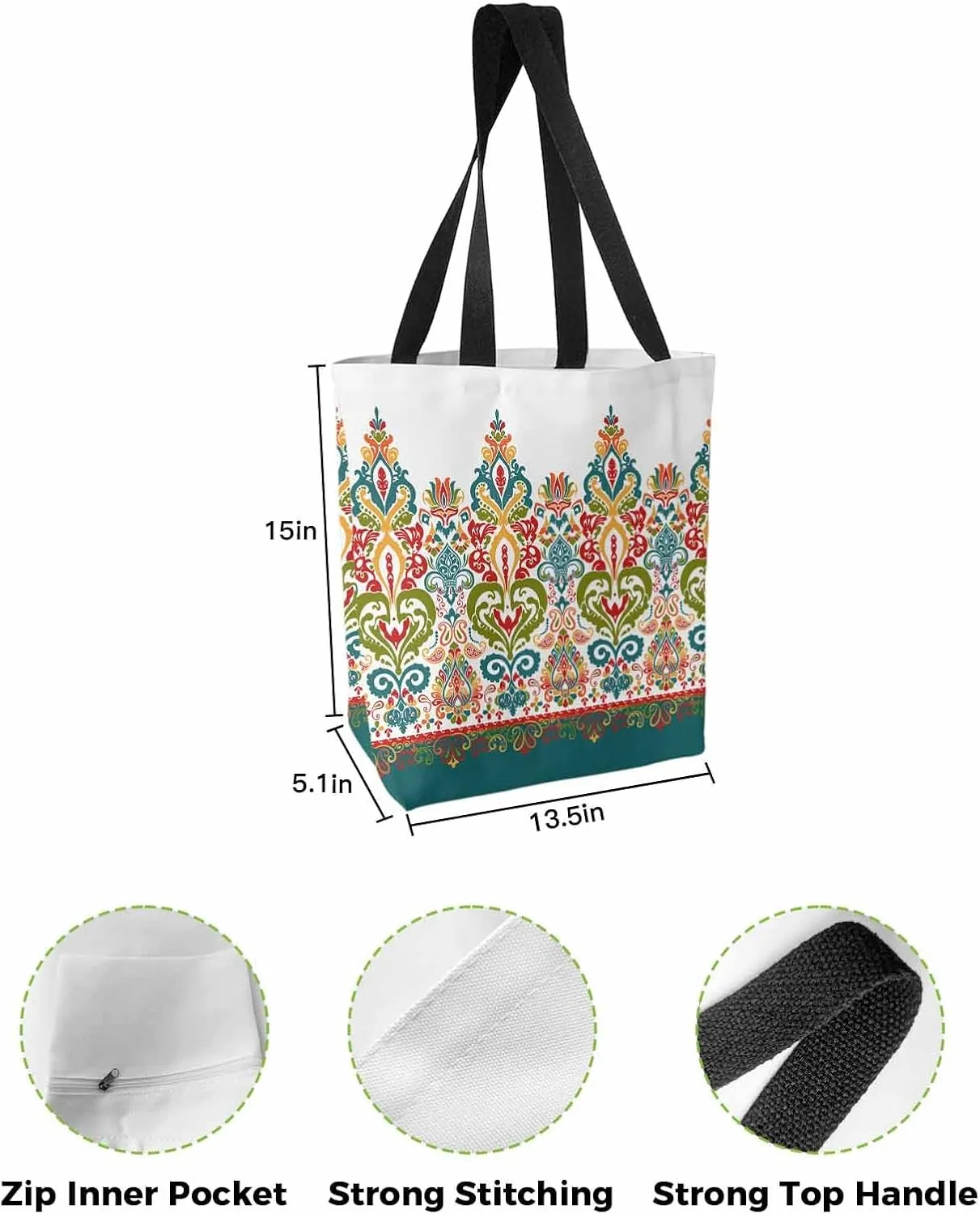 Abstract Canvas Tote Bag Floral Fruit Reusable Grocery Shopping Bags Cute Animals Shoulder Bag for Gym Work
