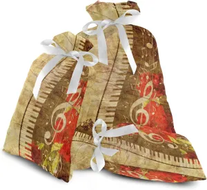 Abstract Musical Motes 3 Pack Christmas Gift Bags, Drawstring Xmas Bag, Gift Wrapper Bag for Holiday and Parties