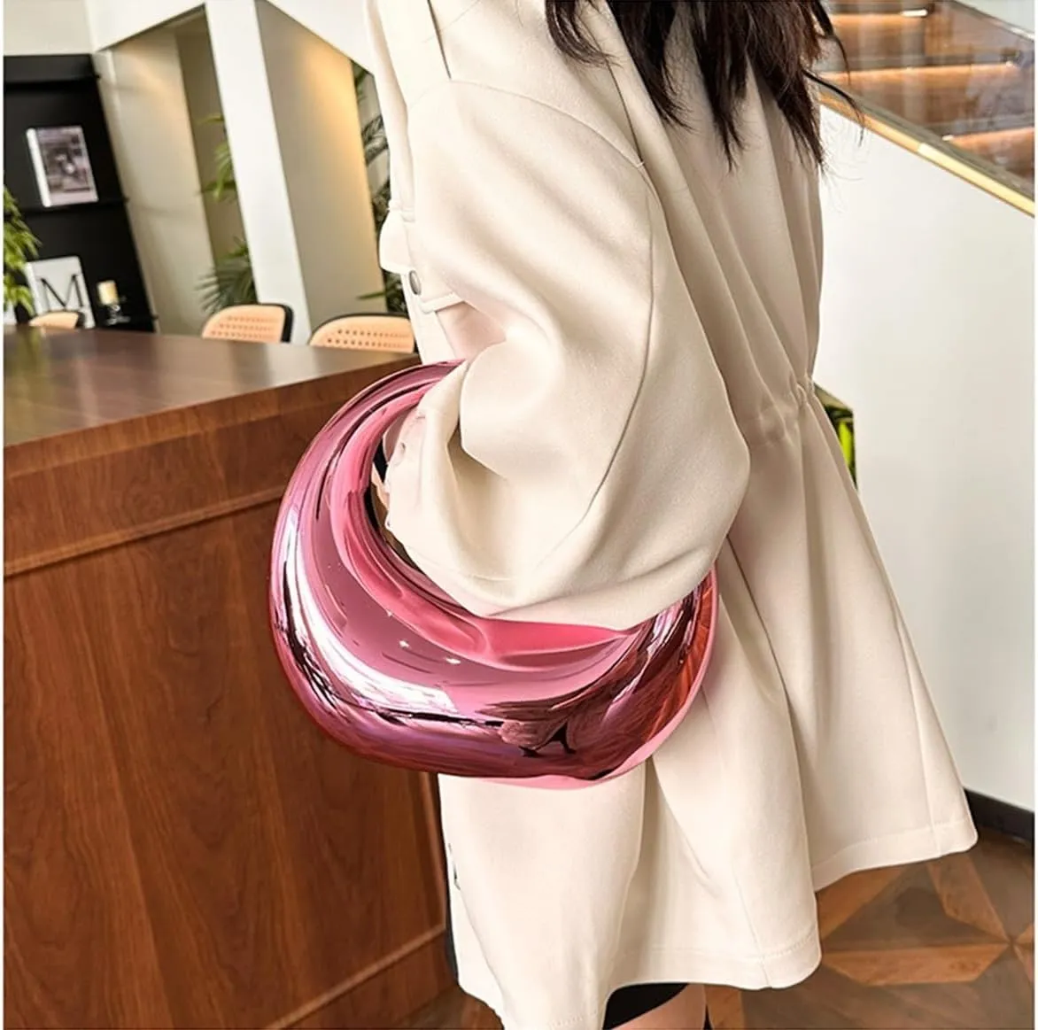 Acrylic Evening Clutch Purse Top-handle Moon Hobo Bag, Elegant Marble Handbag for Wedding Cocktail Party