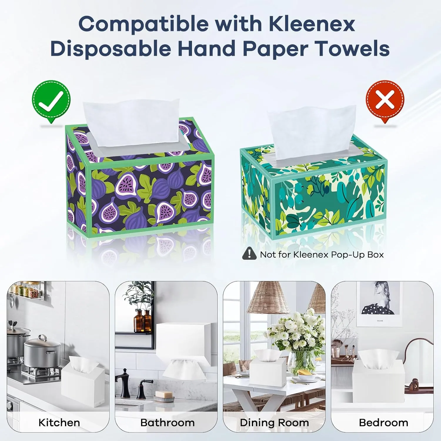 Acrylic Hand Towel Box Cover Compatible with Kleenex Disposable Hand Towels Wall-Mounted Paper Towel Dispenser Suitable for Tabletop, Bathroom, Car, and Office Use (Glossy White)