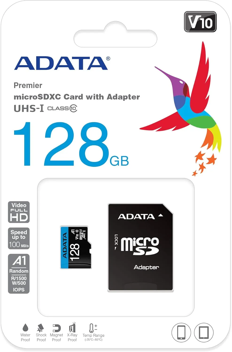 ADATA Premier 128GB MicroSDHC/SDXC UHS-I Class 10 V10 A1 Memory Card with Adapter Read up to 100 MB/s (AUSDX128GUICL10A1-RA1)
