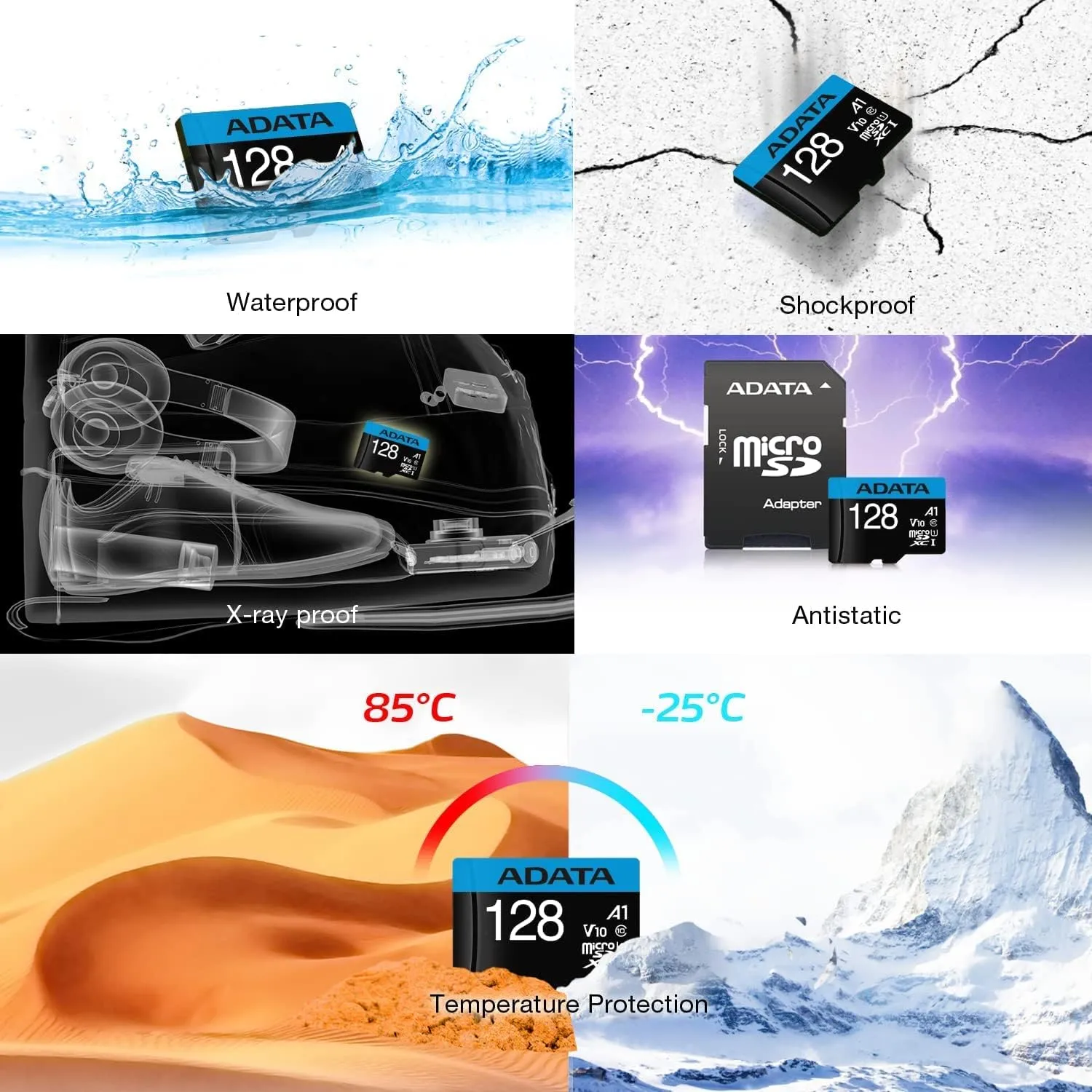 ADATA Premier 128GB MicroSDHC/SDXC UHS-I Class 10 V10 A1 Memory Card with Adapter Read up to 100 MB/s (AUSDX128GUICL10A1-RA1)