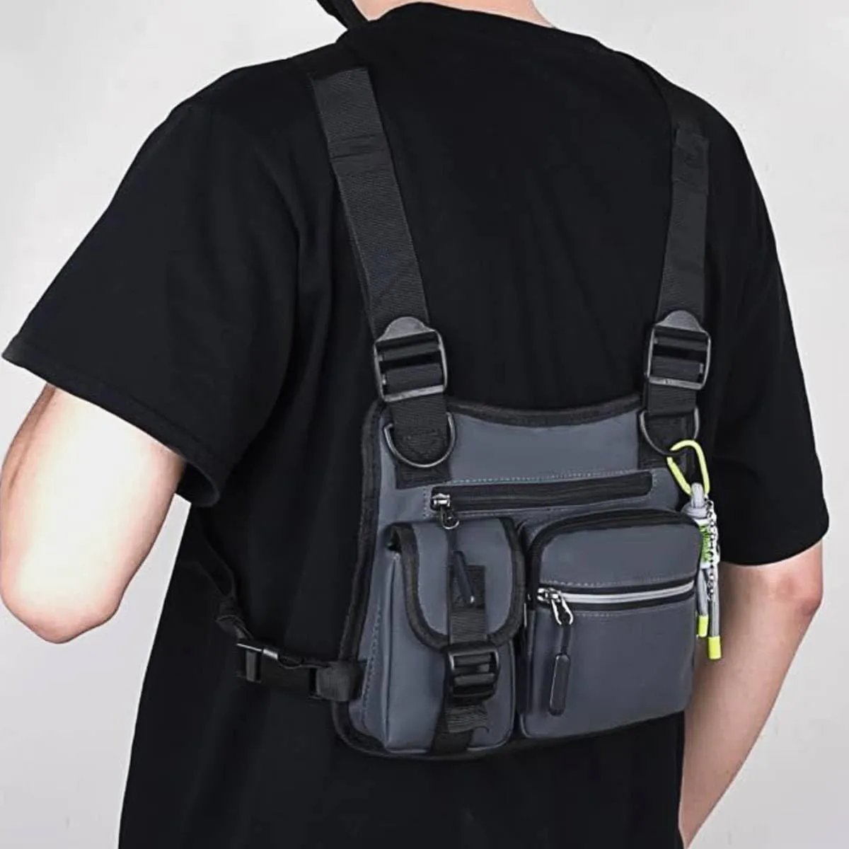 Adjustable Chest Bag for Men - Waterproof Hiking Climbing Backpack with Anti-Theft Design (Grey)