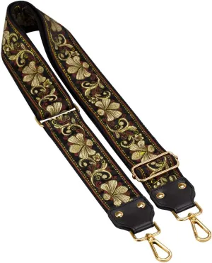 Adjustable Replacement Crossbody Strap Purse Guitar Style Jacquard Woven Embroidered Handbag Straps (Vintage Flower)