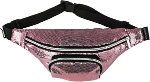 Adjustable Sequins Waist Bag for Women, Shiny Festival Fanny Pack with Zipper Pocket, Glitter Belt for Rave Parties,Crossbody Bags Glitter Fanny Pack Colorful Sequins Waist Pack (Sequin Pink)