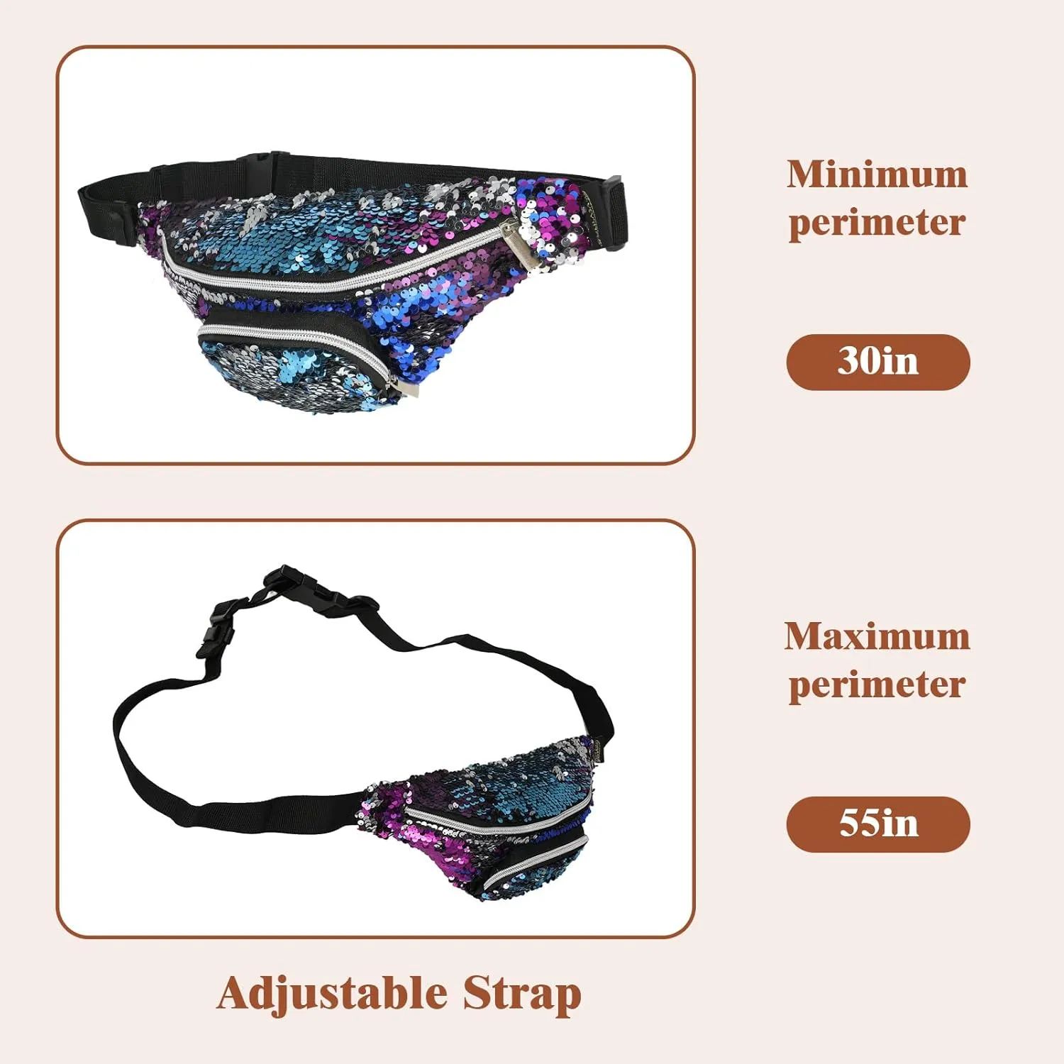 Adjustable Sequins Waist Bag for Women, Shiny Festival Fanny Pack with Zipper Pocket, Glitter Belt for Rave Parties,Crossbody Bags Glitter Fanny Pack Colorful Sequins Waist Pack (Sequin Pink)