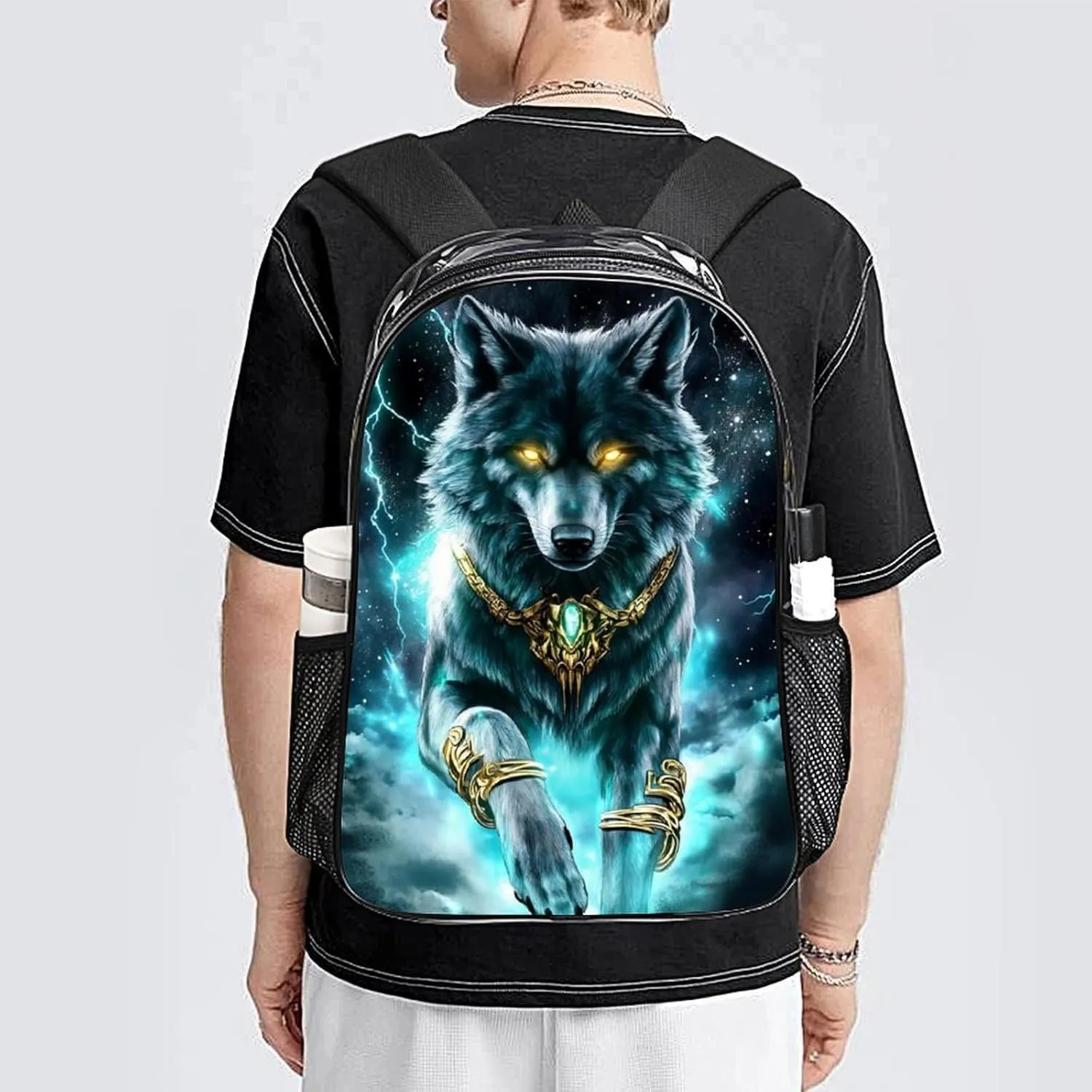 Adults Lightweight Cool Lightnings Cyan Wolf Rucksacks Large Capacity Bookbag Transparent Bag for Trekking Outdoors Bicycle