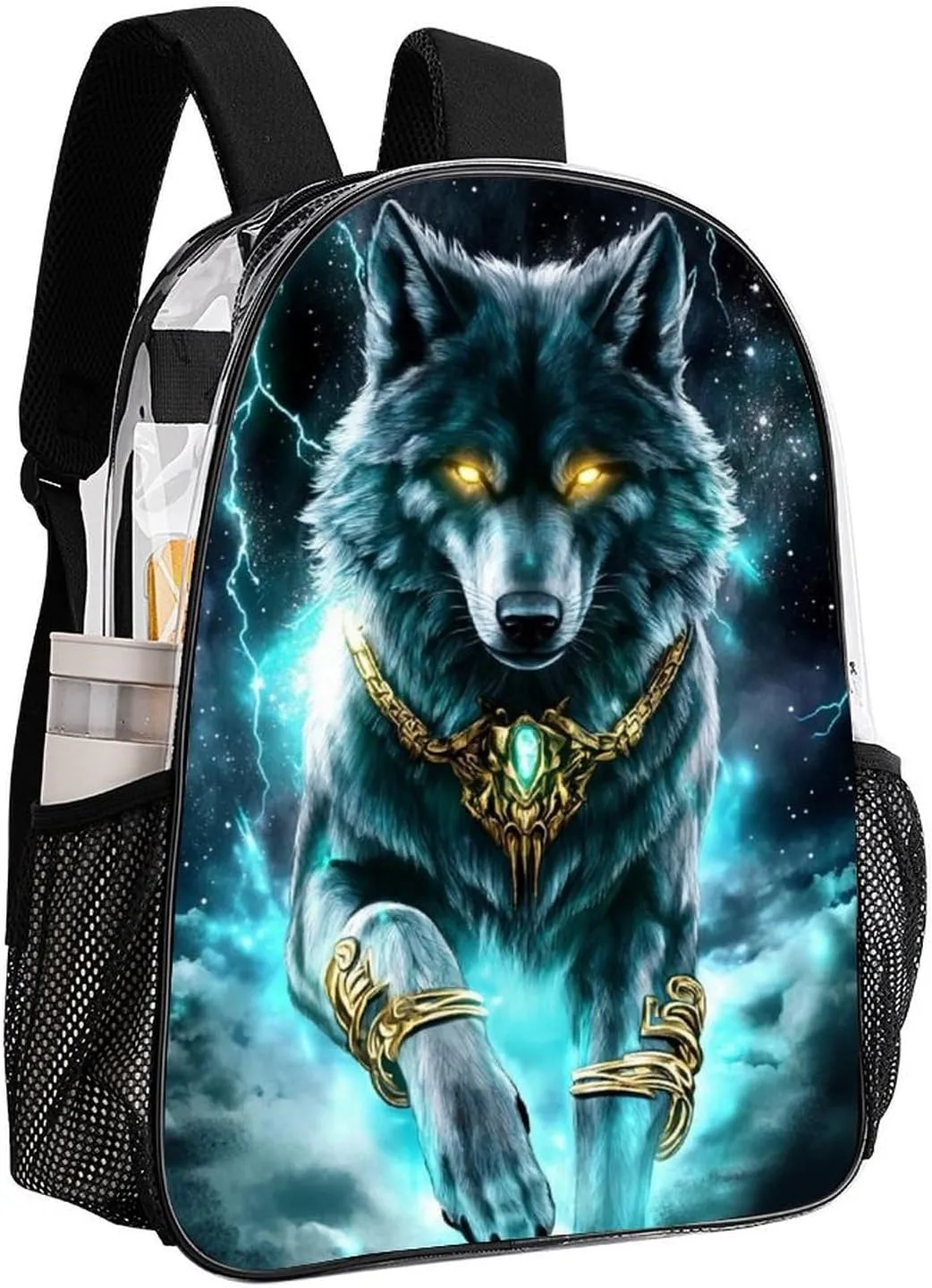 Adults Lightweight Cool Lightnings Cyan Wolf Rucksacks Large Capacity Bookbag Transparent Bag for Trekking Outdoors Bicycle