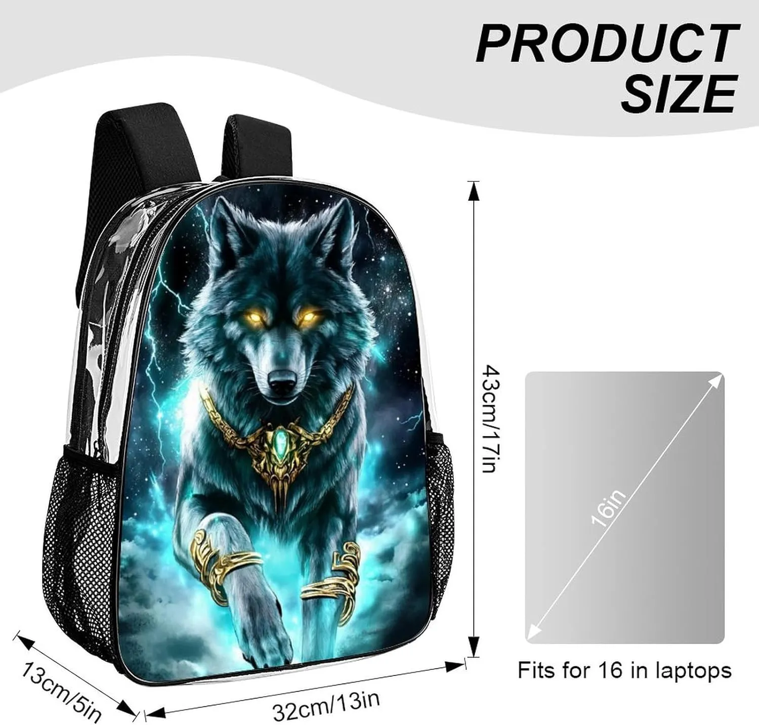 Adults Lightweight Cool Lightnings Cyan Wolf Rucksacks Large Capacity Bookbag Transparent Bag for Trekking Outdoors Bicycle