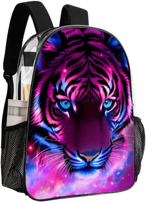 Adults Lightweight Mystic Fantasy Galaxy Sky Fantasy Tiger Wild Animals Boho Style Rucksacks Large Capacity Bookbag Transparent Bag for Trekking Outdoors Bicycle
