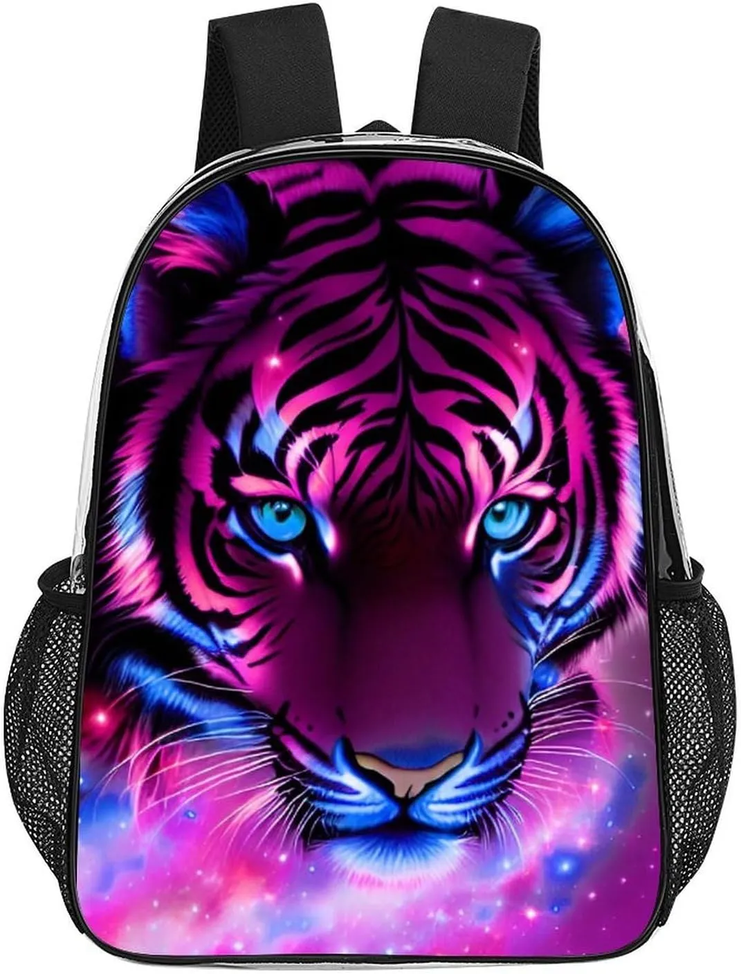 Adults Lightweight Mystic Fantasy Galaxy Sky Fantasy Tiger Wild Animals Boho Style Rucksacks Large Capacity Bookbag Transparent Bag for Trekking Outdoors Bicycle