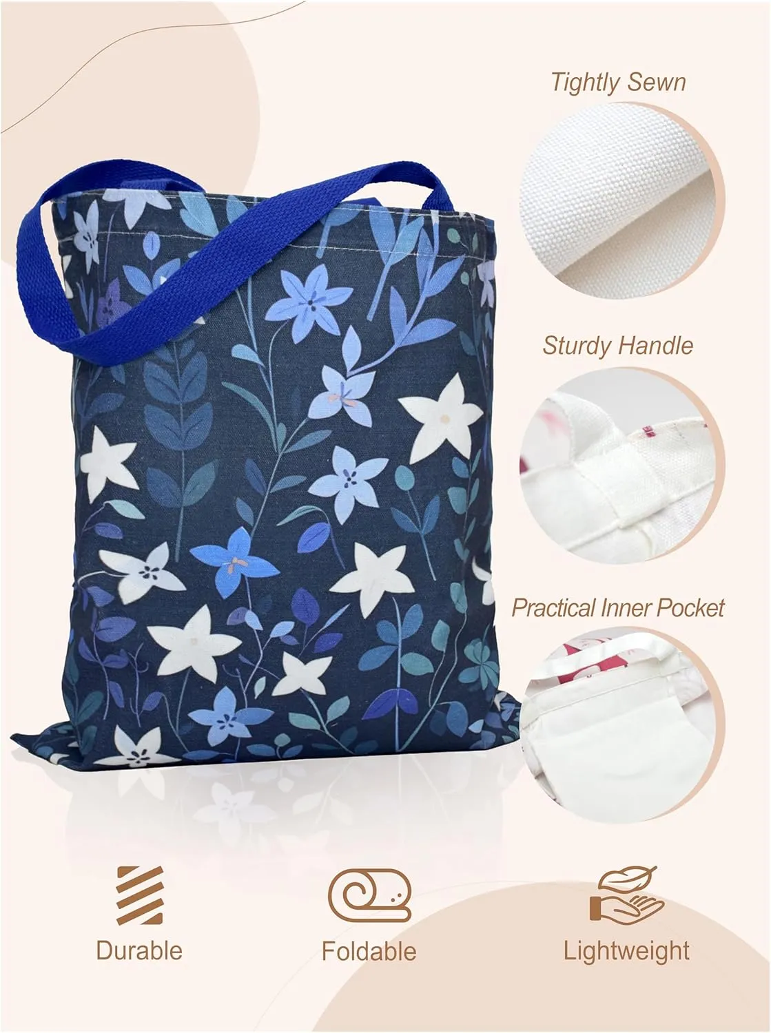 Aesthetic Canvas Tote Bag for Women, Cute Canvas Bag with Inner Pocket, Book Tote Canvas Reusable Grocery Bag