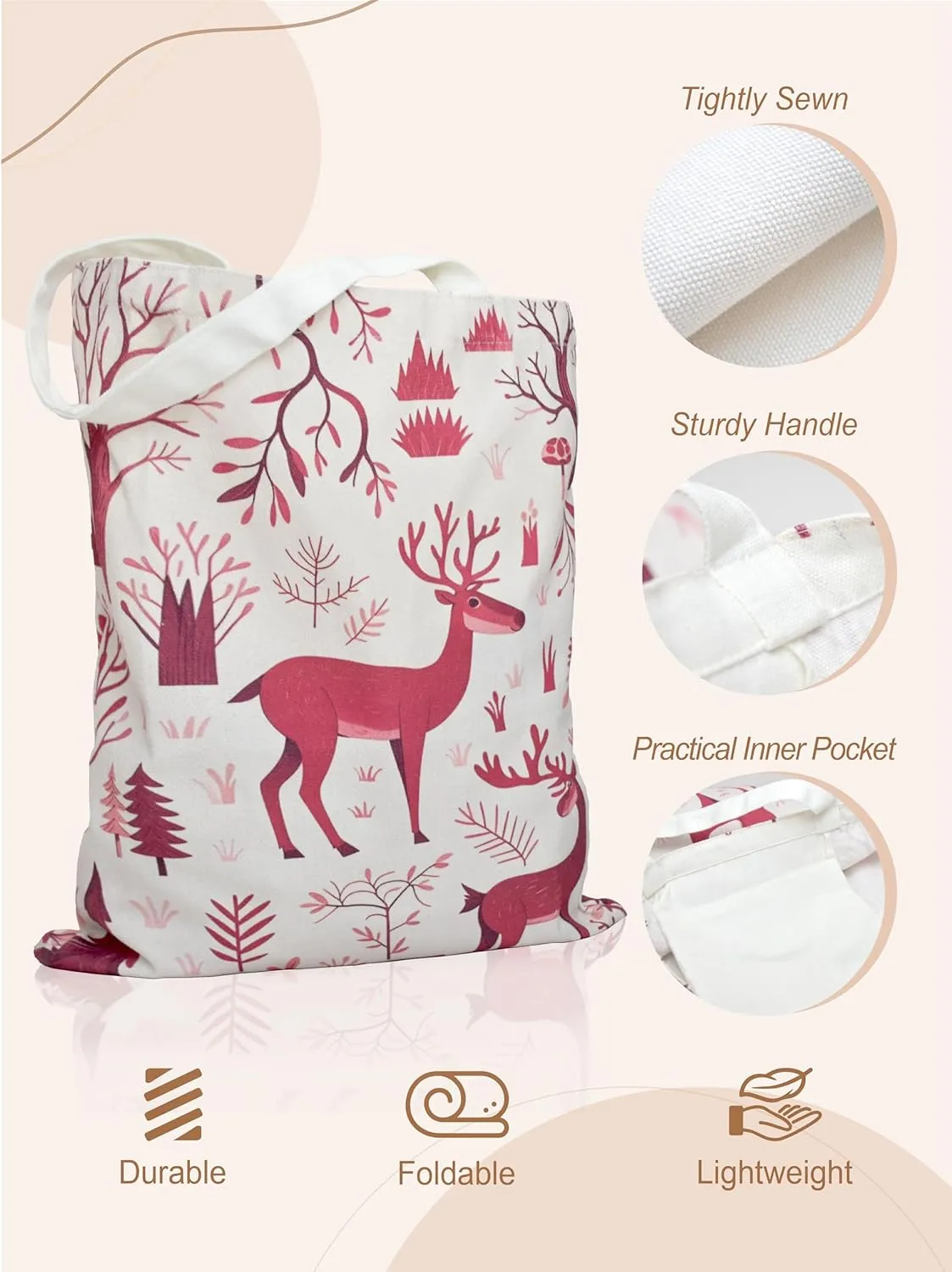 Aesthetic Canvas Tote Bag for Women, Cute Canvas Bag with Inner Pocket, Book Tote Canvas Reusable Grocery Bag