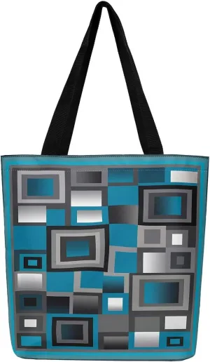 Aesthetic Canvas Tote Bag for Women,Black White Grid Reusable Grocery Handbag,Visual Abstraction Shopping Canvas Bags