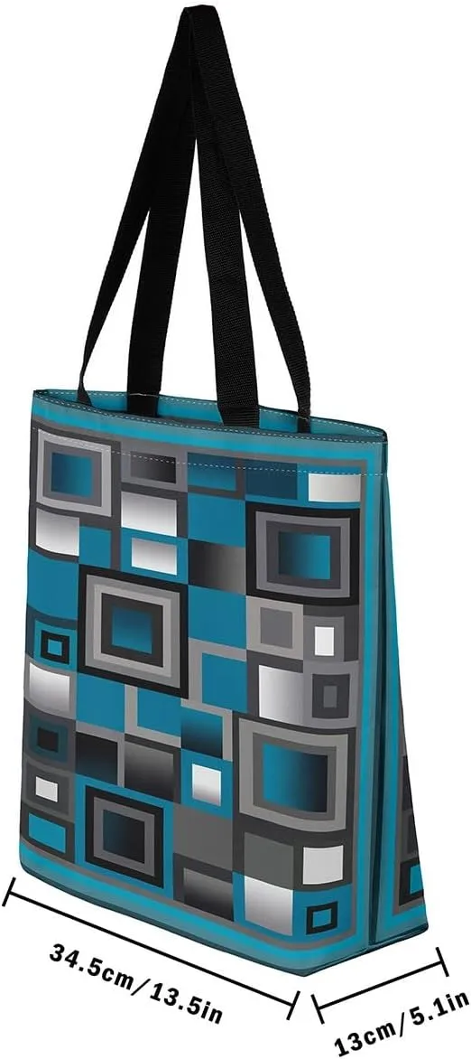 Aesthetic Canvas Tote Bag for Women,Black White Grid Reusable Grocery Handbag,Visual Abstraction Shopping Canvas Bags