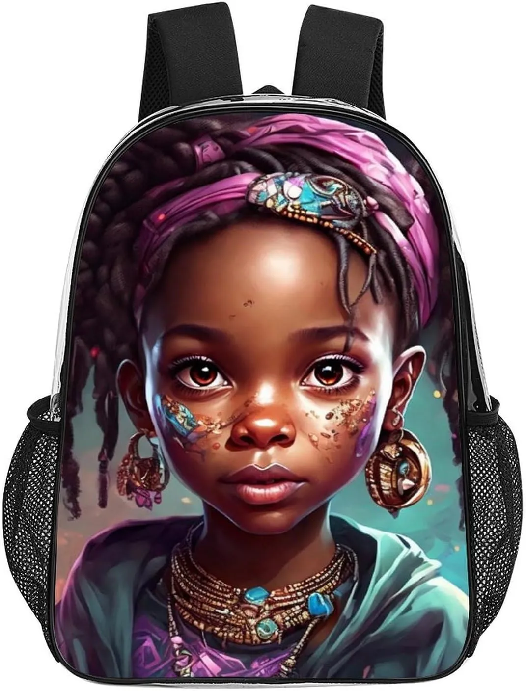 Afro Women African American Black Women Art Rucksacks Lightweight Multipurpose Transparent Shoulder Bag Big Capacity Traveling & Camping Backpack With Side Pockets