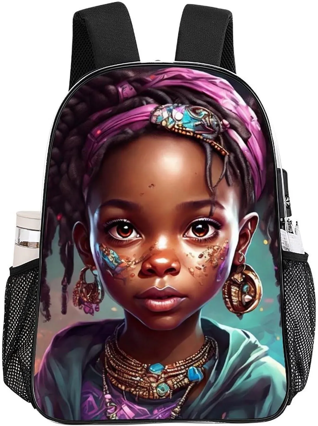 Afro Women African American Black Women Art Rucksacks Lightweight Multipurpose Transparent Shoulder Bag Big Capacity Traveling & Camping Backpack With Side Pockets