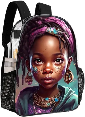 Afro Women African American Black Women Art Rucksacks Lightweight Multipurpose Transparent Shoulder Bag Big Capacity Traveling & Camping Backpack With Side Pockets