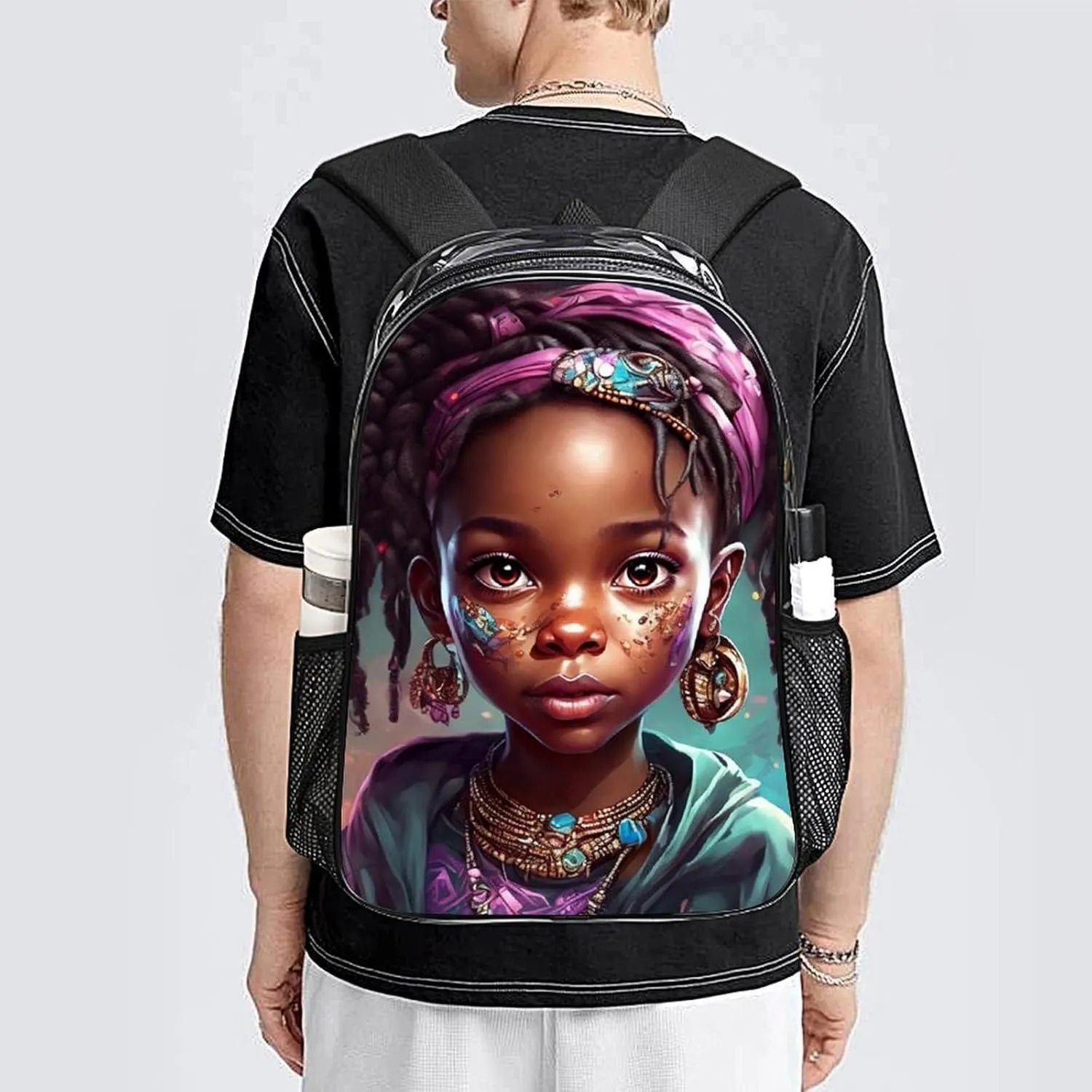 Afro Women African American Black Women Art Rucksacks Lightweight Multipurpose Transparent Shoulder Bag Big Capacity Traveling & Camping Backpack With Side Pockets