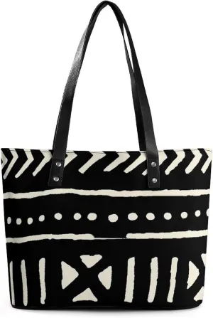 Afrocentric Mud Cloth Print A Leather Handbag with Large Capacity And Portability