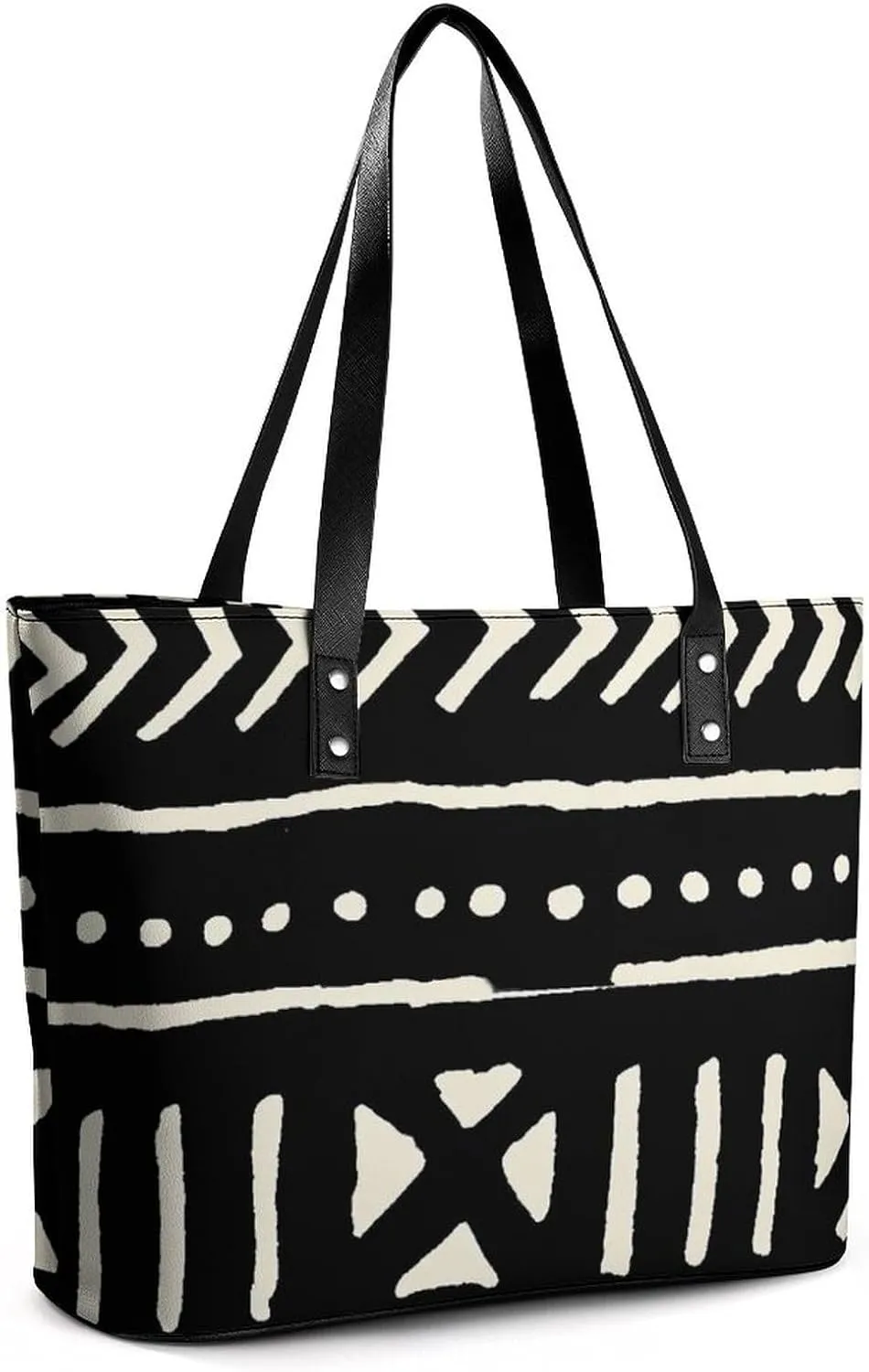 Afrocentric Mud Cloth Print A Leather Handbag with Large Capacity And Portability