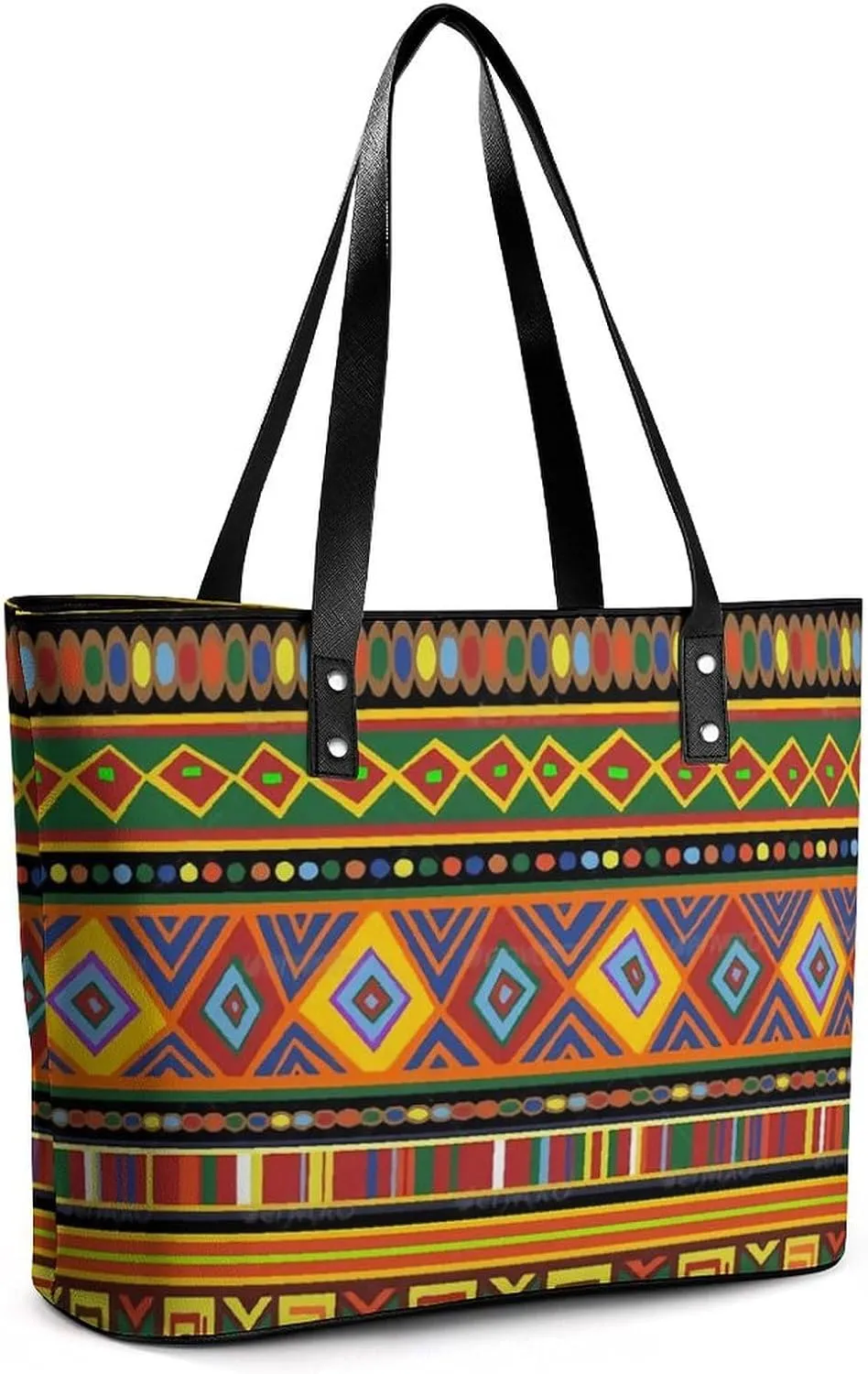 Afrocentric Mud Cloth Print A Leather Handbag with Large Capacity And Portability
