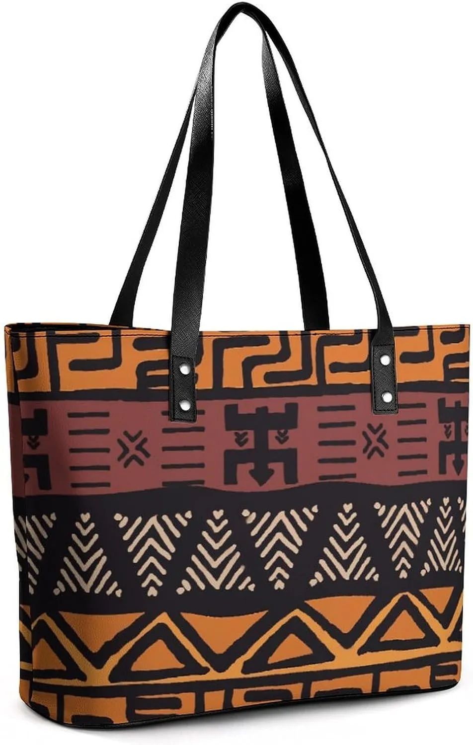 Afrocentric Mud Cloth Print A Leather Handbag with Large Capacity And Portability