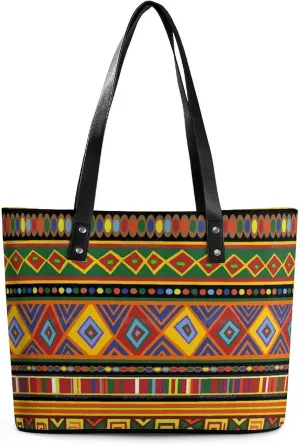 Afrocentric Mud Cloth Print A Leather Handbag with Large Capacity And Portability