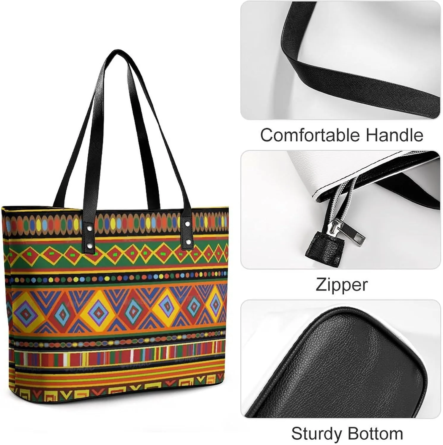 Afrocentric Mud Cloth Print A Leather Handbag with Large Capacity And Portability