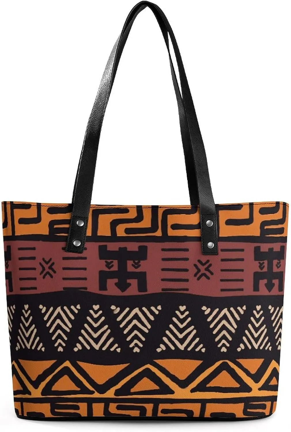 Afrocentric Mud Cloth Print A Leather Handbag with Large Capacity And Portability