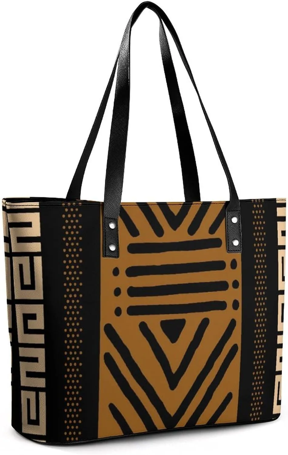 Afrocentric Mud Cloth Print A Leather Handbag with Large Capacity And Portability