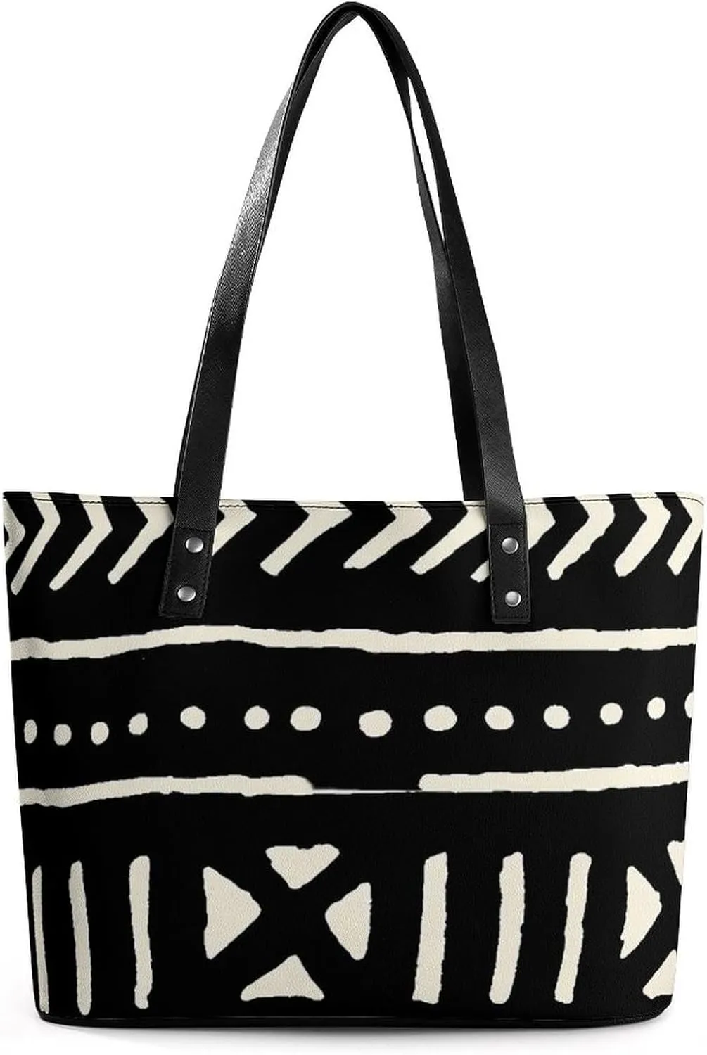 Afrocentric Mud Cloth Print A Leather Handbag with Large Capacity And Portability