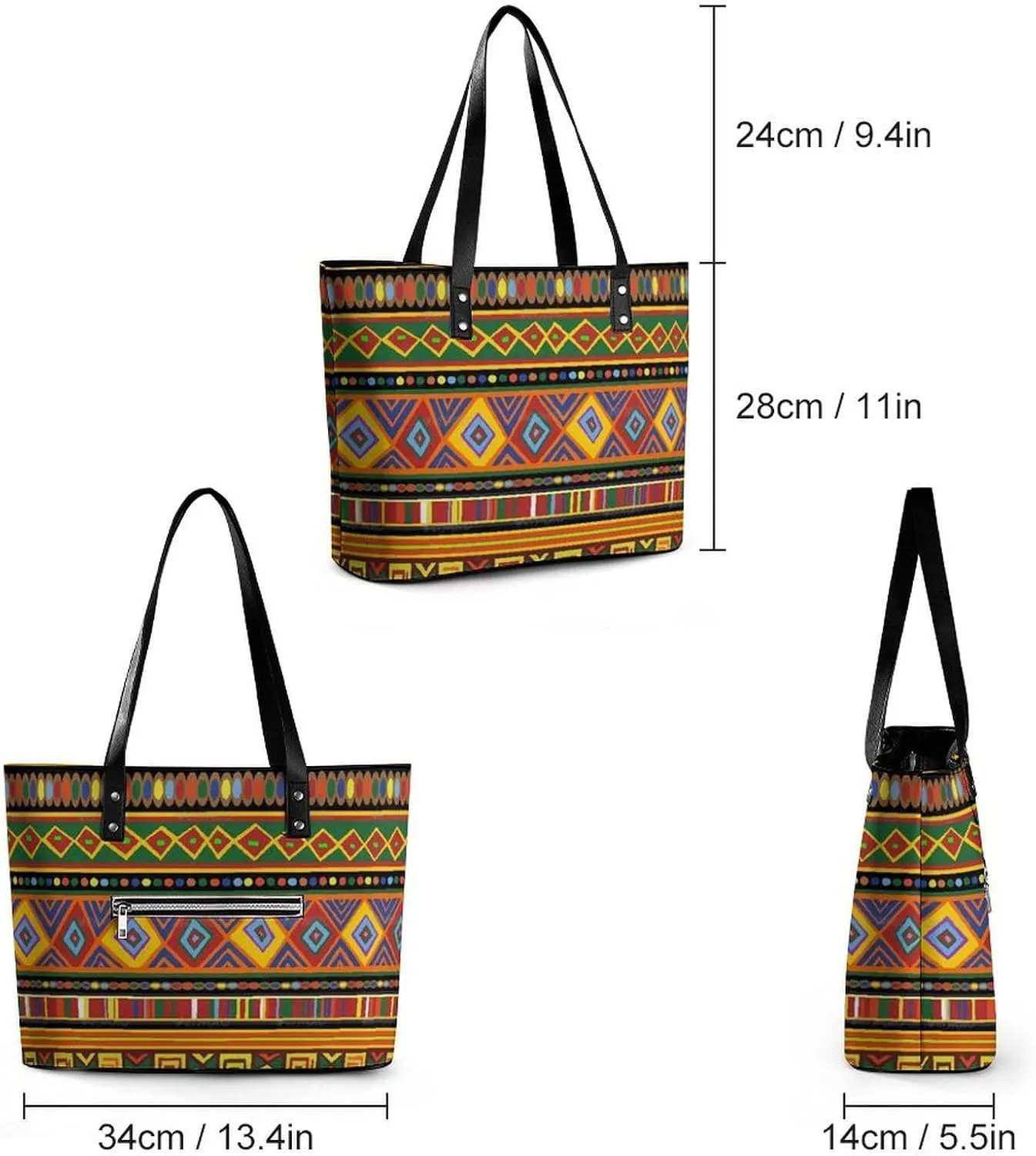 Afrocentric Mud Cloth Print A Leather Handbag with Large Capacity And Portability