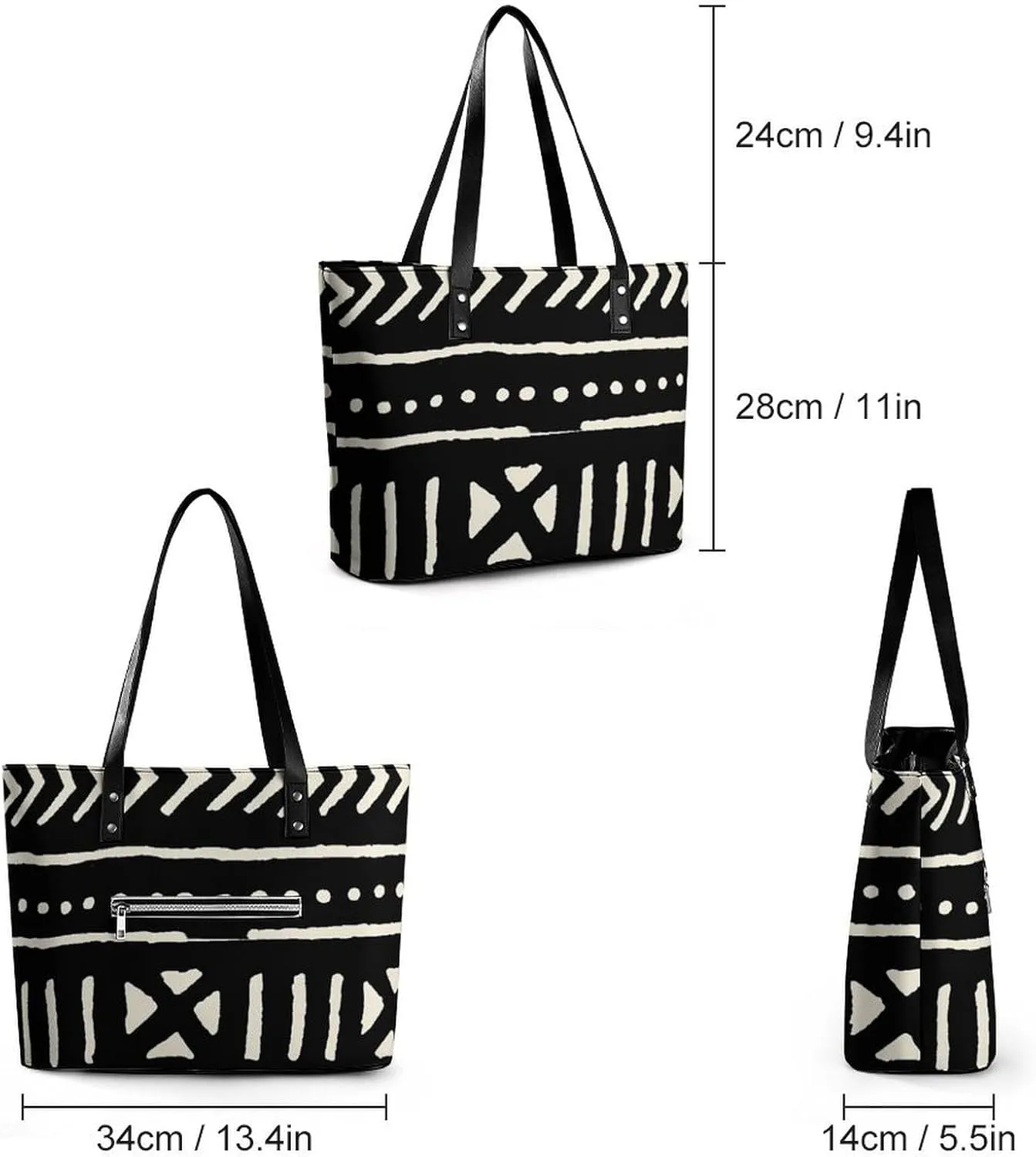 Afrocentric Mud Cloth Print A Leather Handbag with Large Capacity And Portability