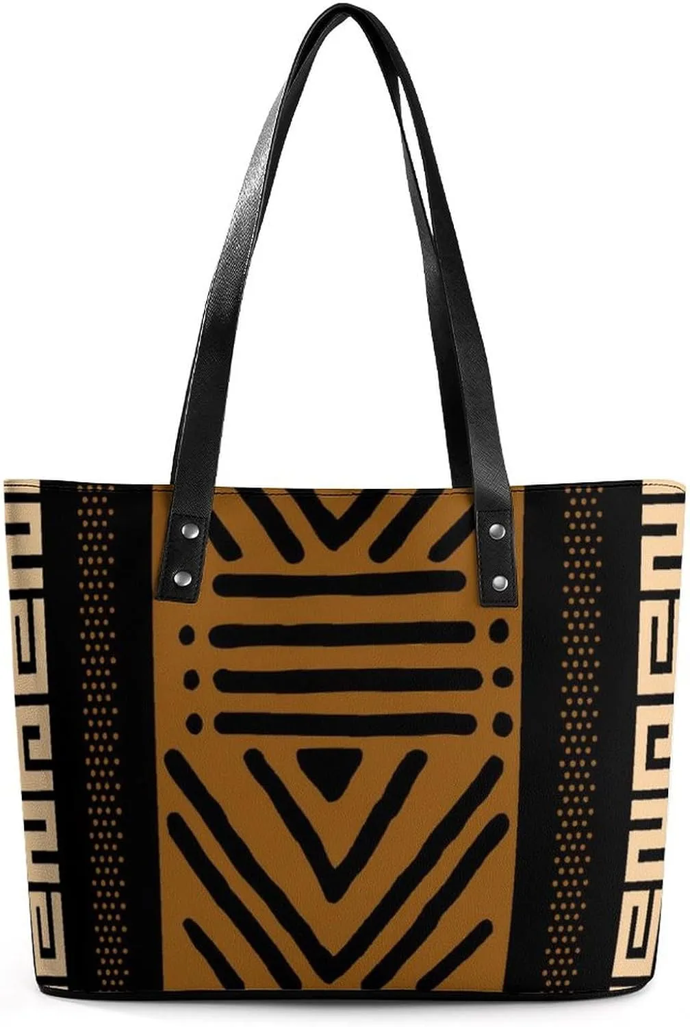 Afrocentric Mud Cloth Print A Leather Handbag with Large Capacity And Portability