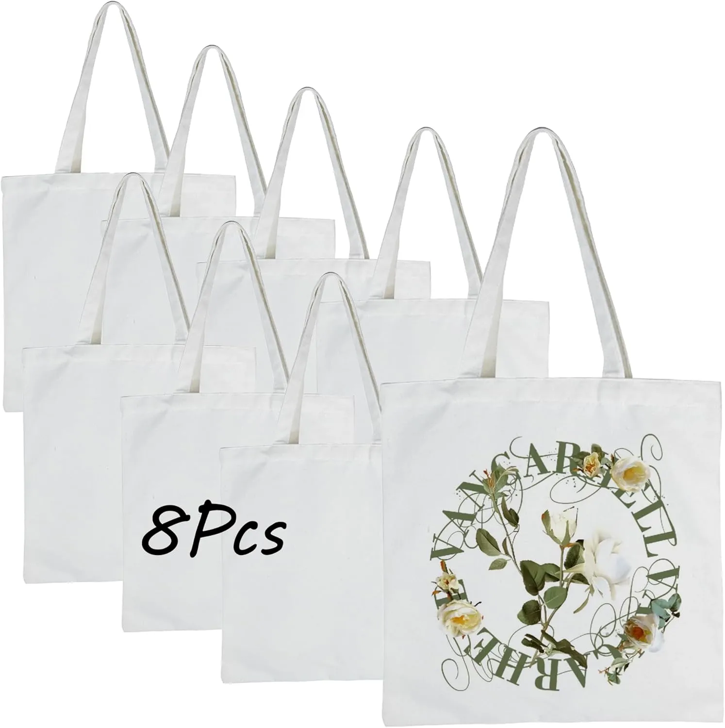 AGH 8 Pack Canvas Tote Bag,Blank Grocery Bags,15x16In Reusable Sublimation Tote Bags for DIY, Heat Transfer and Painting,Polyester Tote Bags for Shopping and Travel.