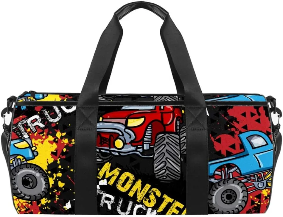 AISSO Duffel Bag for Women Men Monster Truck Car On Grunge Sports Gym Tote Bag Weekend Overnight Travel Bag Outdoor Luggage Handbag
