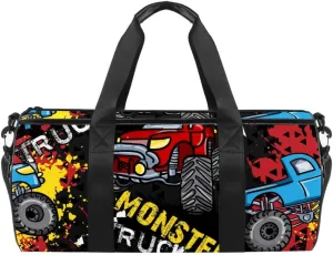 AISSO Duffel Bag for Women Men Monster Truck Car On Grunge Sports Gym Tote Bag Weekend Overnight Travel Bag Outdoor Luggage Handbag