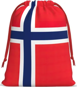 AKDODK Norwegian Flag Print Christmas Drawstring Gift Bags,Plush Drawstring Bag,Red Ribbon Drawstring Gift Bag