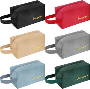 Aliceset 6 Pcs Employee Appreciation Gift Velvet Cosmetic Bags Beauty for You Sign Portable Travel Makeup Bag Team Thank You Gift for Volunteer Women Girls Organizer Toiletry Bag