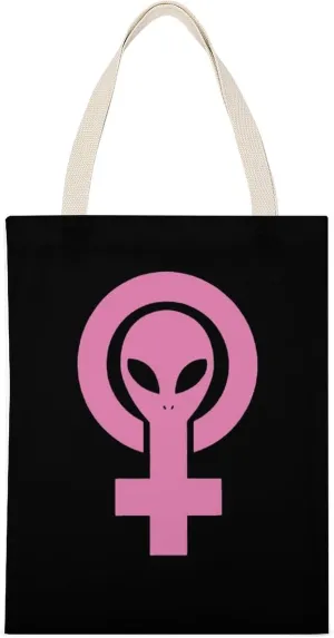 Alien Feminist Symbol Casual Canvas Tote Bag Big Capacity Handbag Shoulder Bag Reusable Grocery Canvas Tote Bags