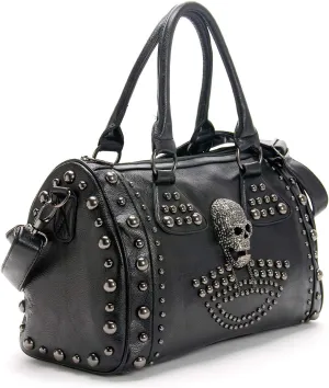 AlwaySky Women Skull Handbag Large Capacity Gothic Shoulder Bag Studded Doctor Handbag