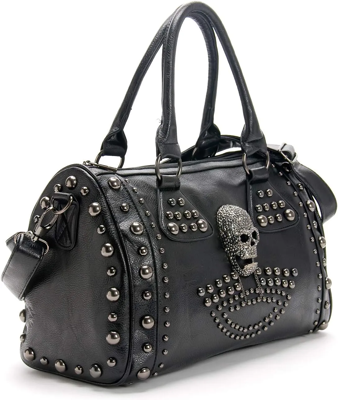 AlwaySky Women Skull Handbag Large Capacity Gothic Shoulder Bag Studded Doctor Handbag