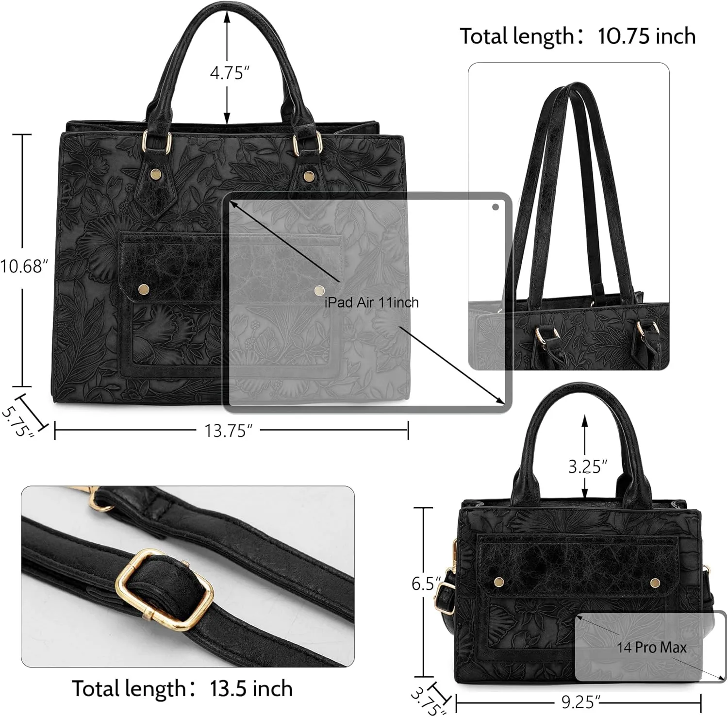 ALYSSA Large Tote Handbag for Women Top Handle Faux Leather Satchel Crossbody Shoulder Purse 2pcs Set