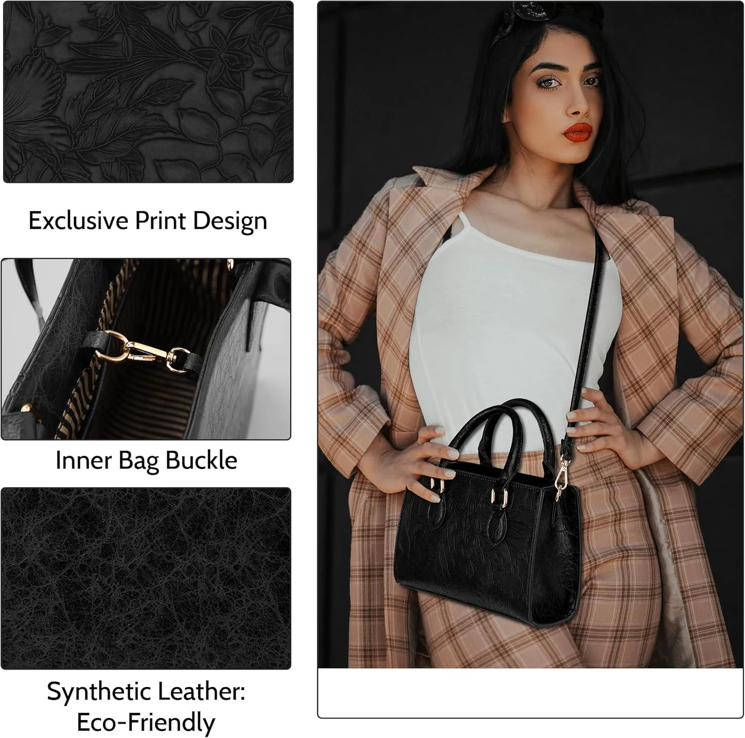 ALYSSA Large Tote Handbag for Women Top Handle Faux Leather Satchel Crossbody Shoulder Purse 2pcs Set