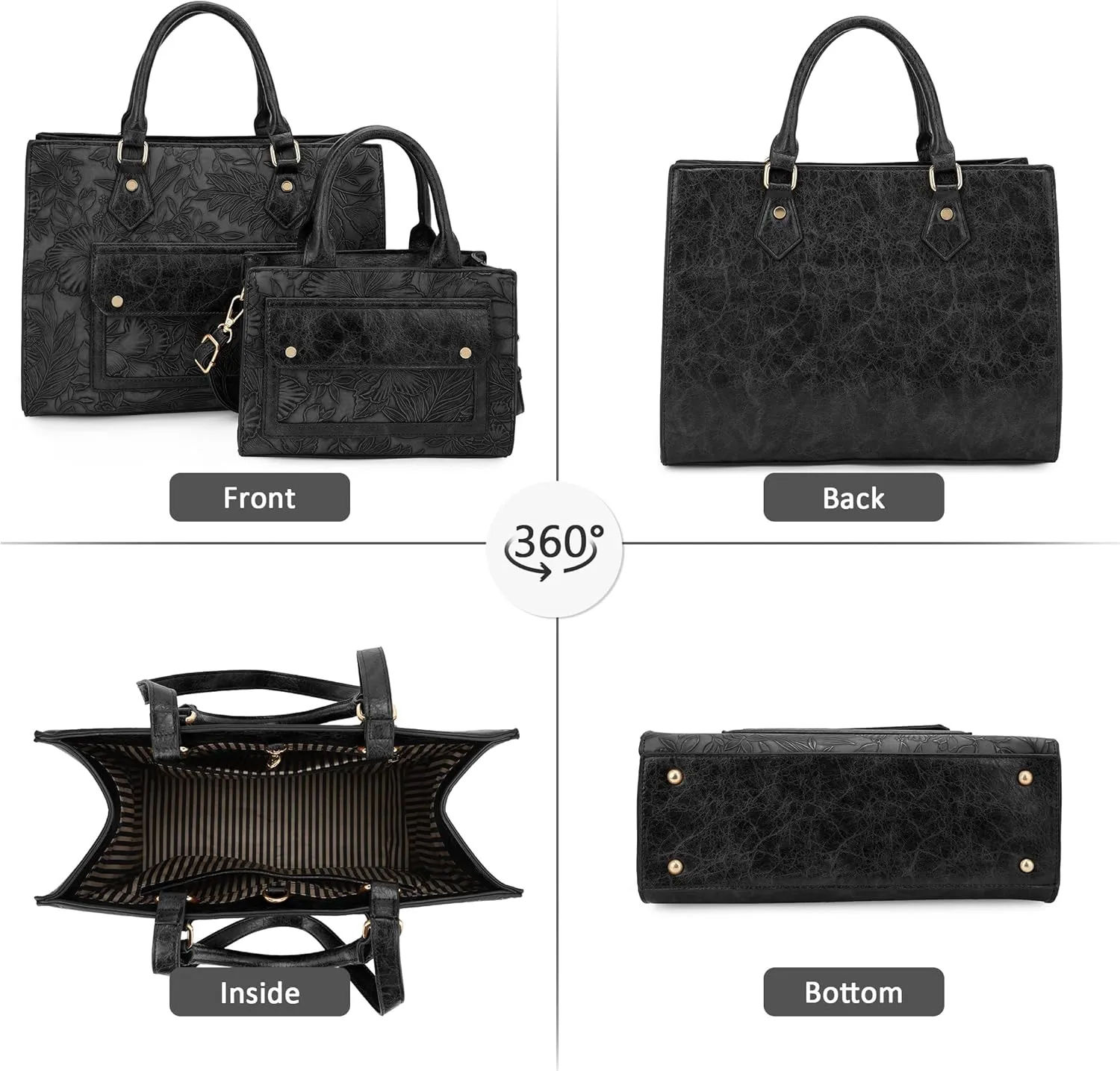 ALYSSA Large Tote Handbag for Women Top Handle Faux Leather Satchel Crossbody Shoulder Purse 2pcs Set