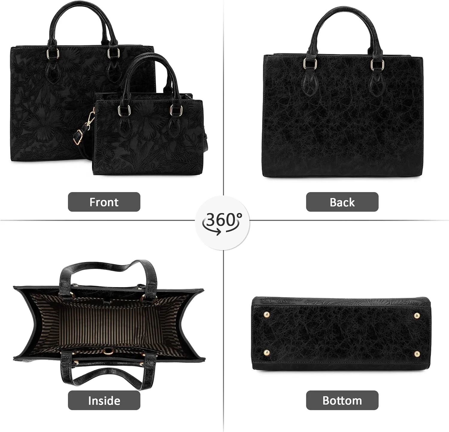 ALYSSA Large Tote Handbag for Women Top Handle Faux Leather Satchel Crossbody Shoulder Purse 2pcs Set