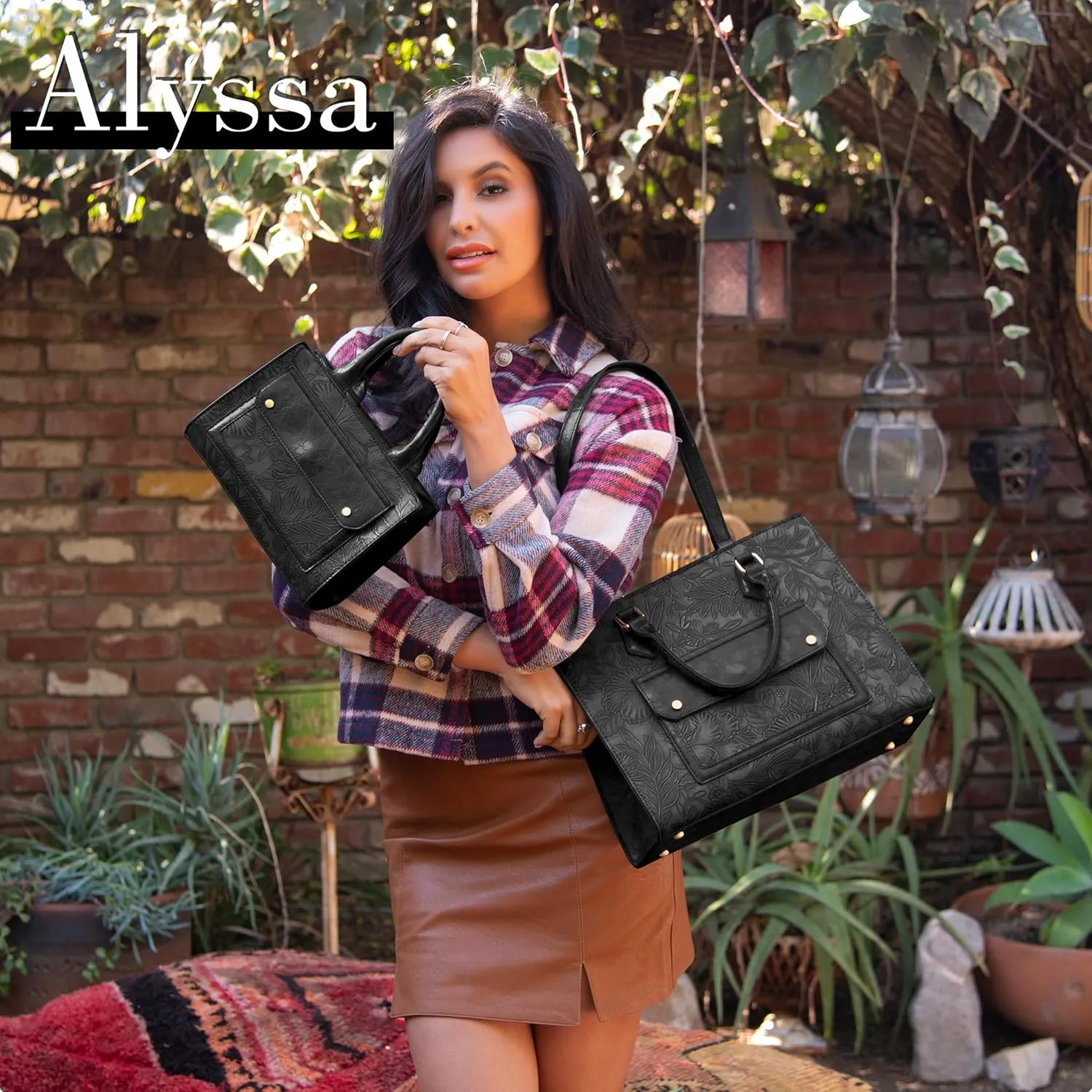 ALYSSA Large Tote Handbag for Women Top Handle Faux Leather Satchel Crossbody Shoulder Purse 2pcs Set