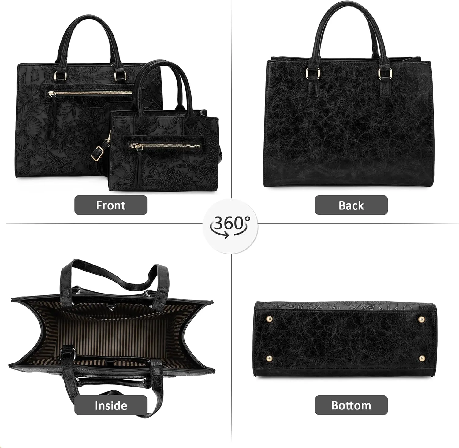 ALYSSA Large Tote Handbag for Women Top Handle Faux Leather Satchel Crossbody Shoulder Purse 2pcs Set